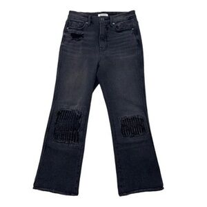 Good American Black Straight Jeans Distressed Style